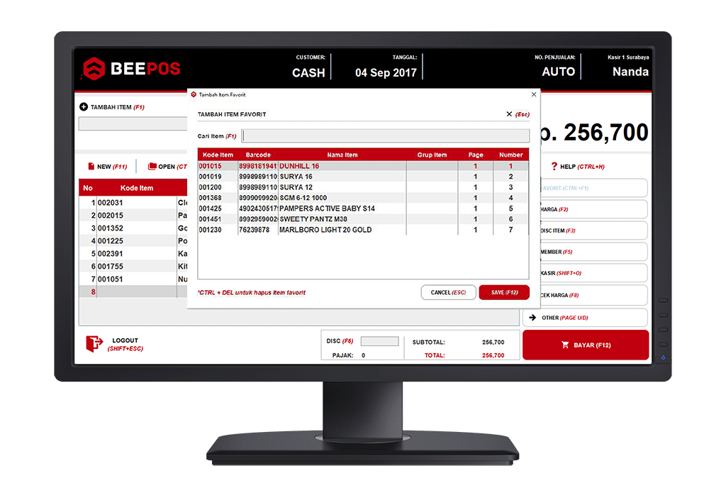 Software Kasir Beepos Desktop Tampilan Produk Favorit
