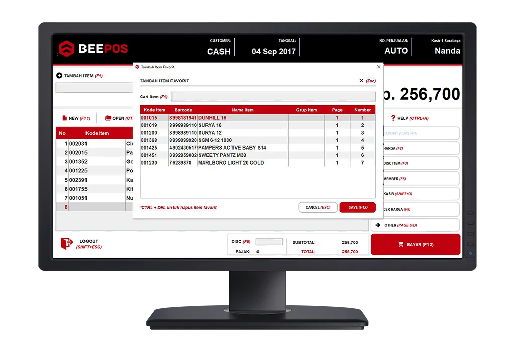 Aplikasi Kasir Beepos Desktop Tampilan Produk Favorit