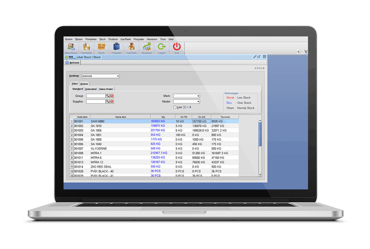 beeaccounting software akuntansi lihat stok terkini