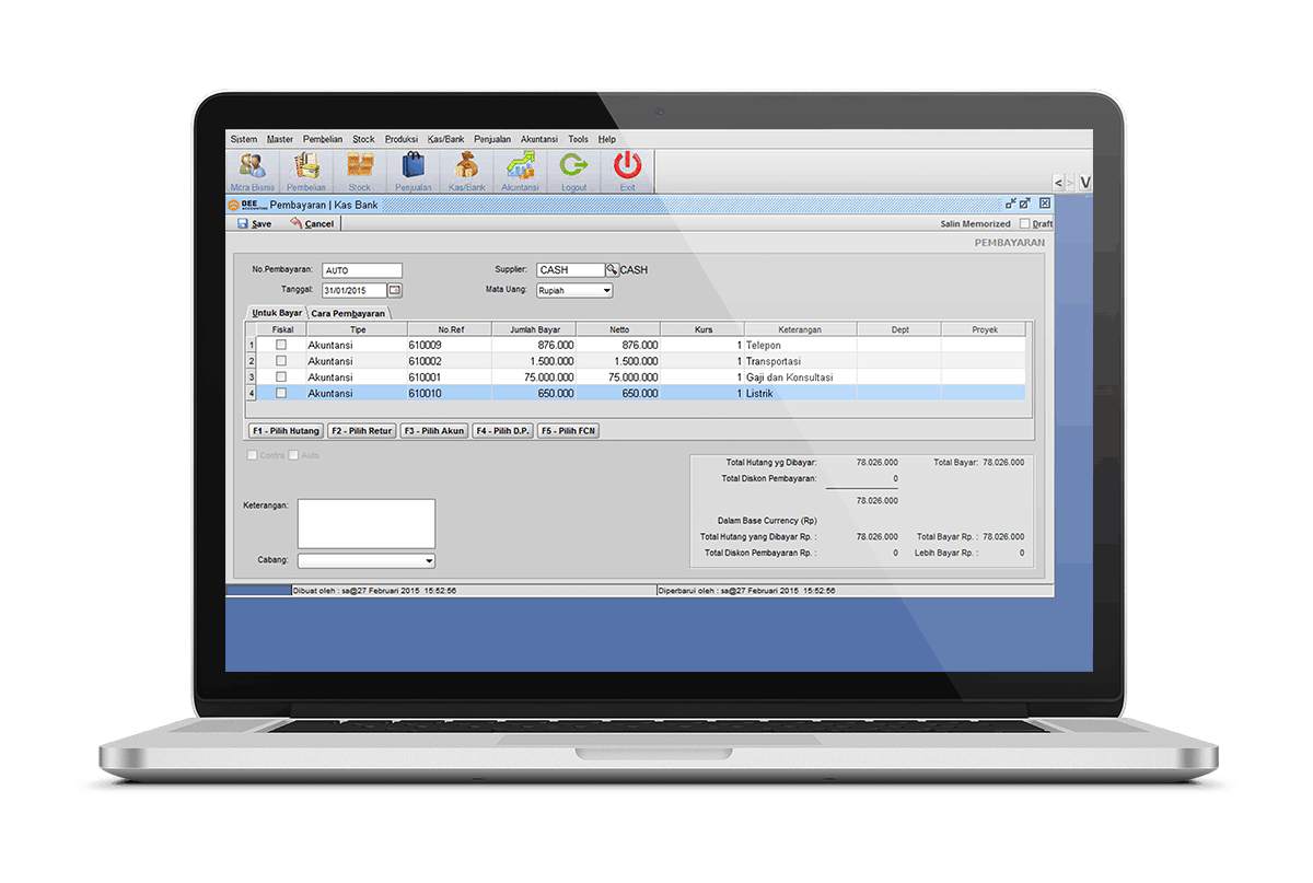 beeaccounting software akuntansi pembayaran biaya operasional