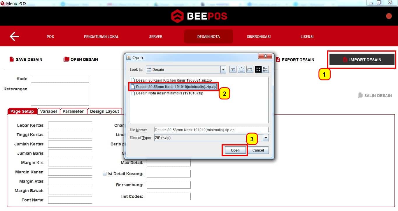 Import Desain Nota Beepos