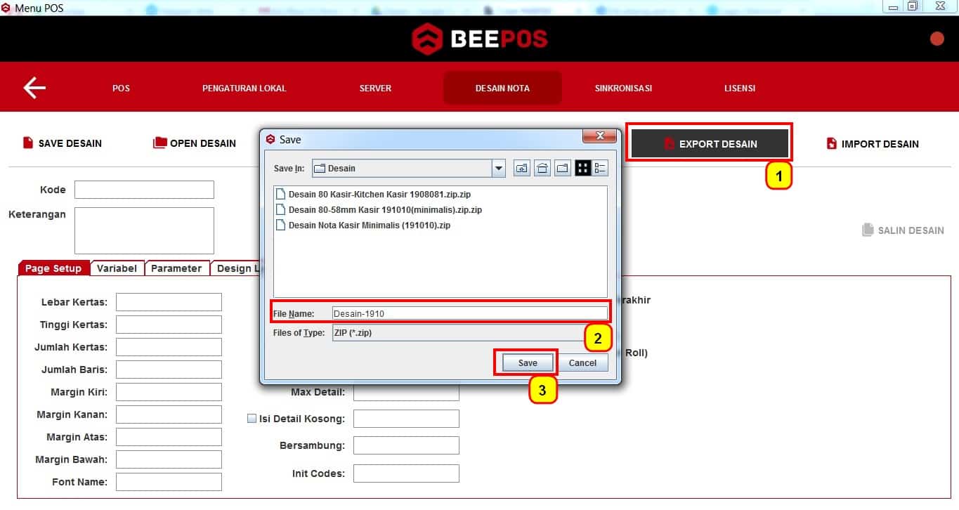 Export Desain Nota Beepos