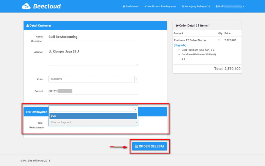 Upgrade Paket Plan Beecloud