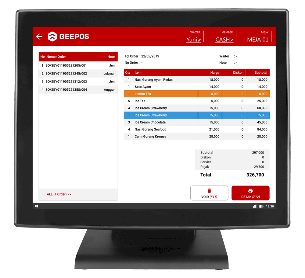 Screenshot Software Restoran Detail Order