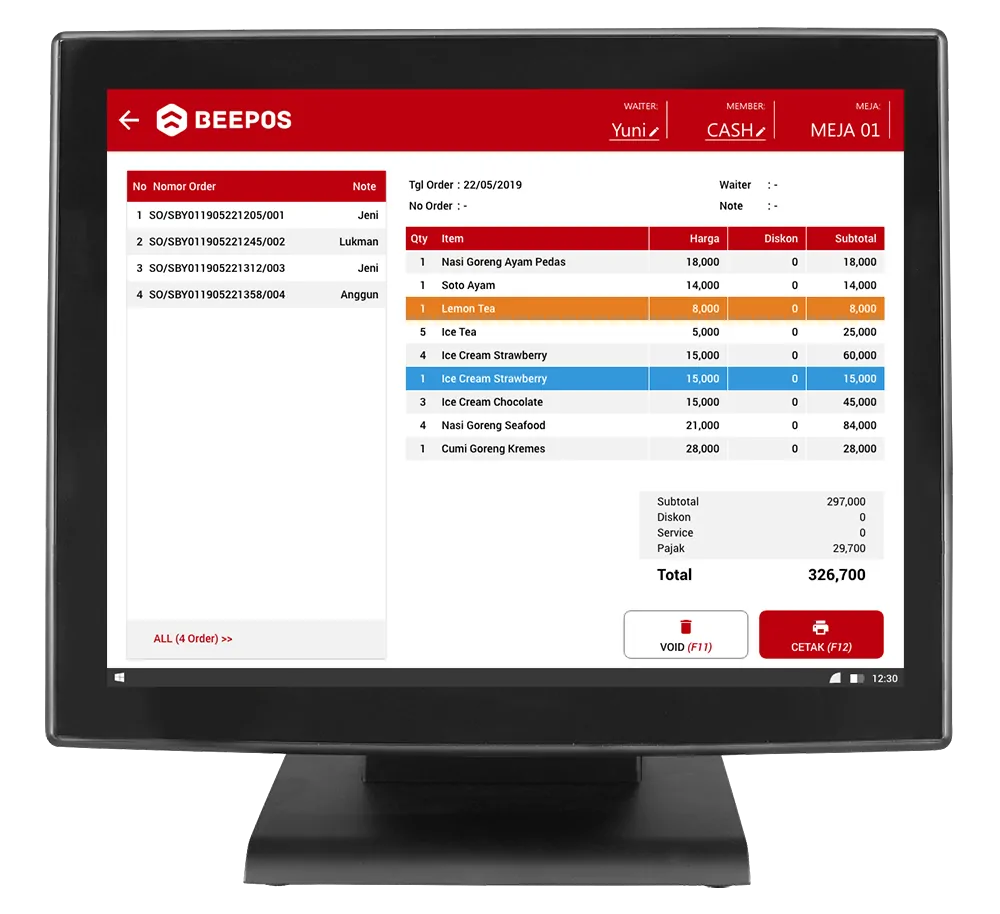 Screenshot Software Restoran Detail Order