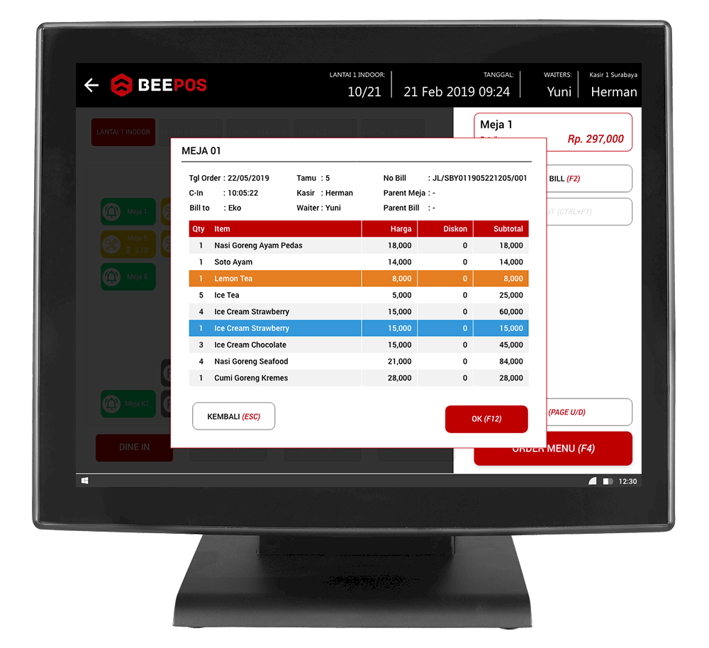 Screenshot Software Restoran Detail Order Meja