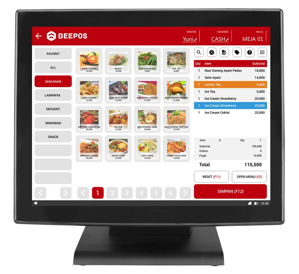 Screenshot Software Restoran Order Menu