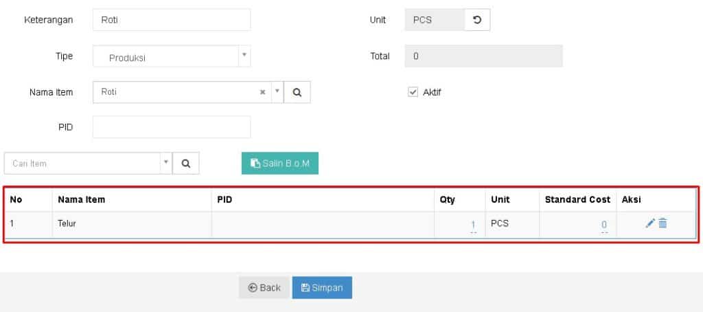 Cara Input B.O.M Untuk Produksi Beecloud