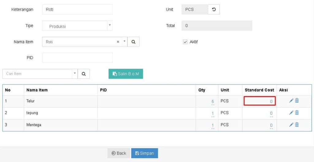 Cara Input B.O.M Untuk Produksi Beecloud