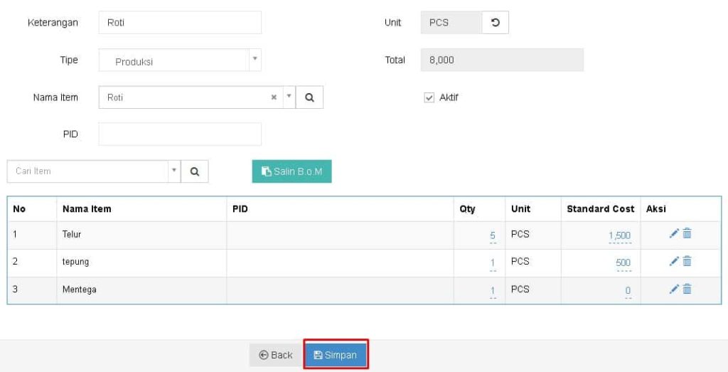 Cara Input B.O.M Untuk Produksi Beecloud