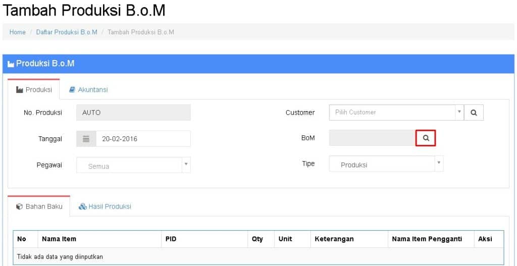 Cara Input B.O.M Untuk Produksi Beecloud