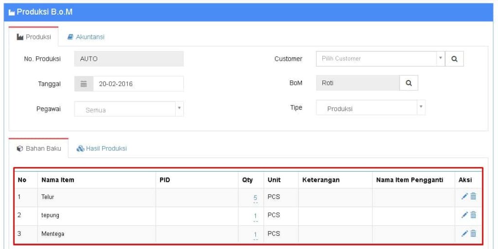 Cara Input B.O.M Untuk Produksi Beecloud