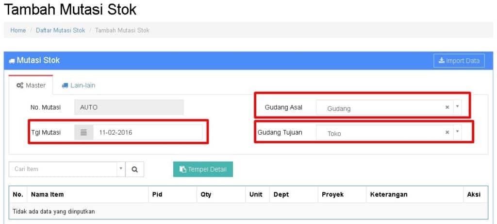 Cara Input Mutasi Stock Barang