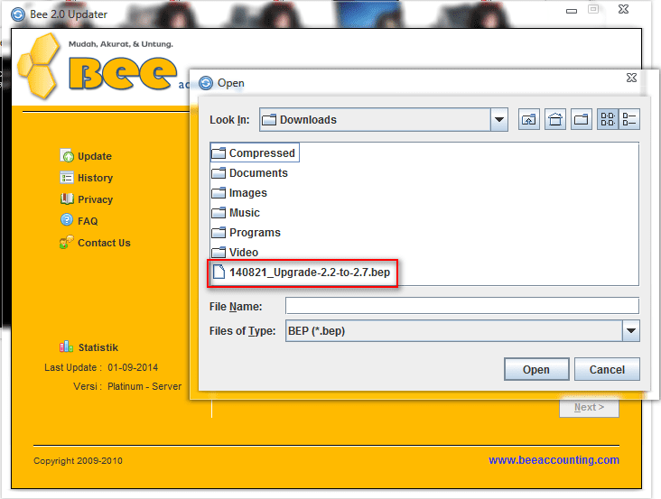 Cara Upgrade BeeAccounting 2.2 ke 2.7