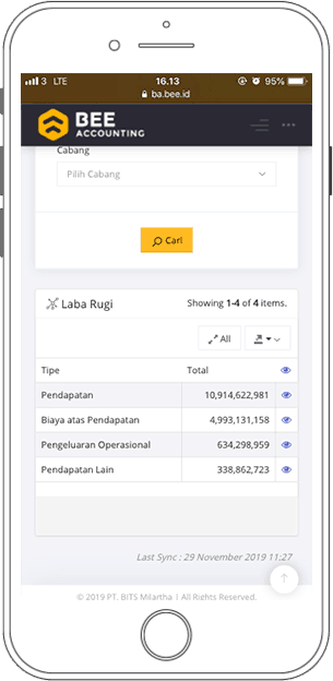 Screenshot Piutang Laporan Laba Rugi BA Dashboard di Hape