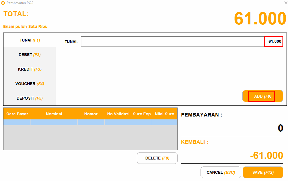 Input Nominal Pembayaran
