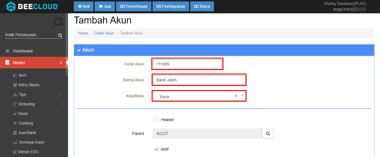 Isikan Detail Master Akun