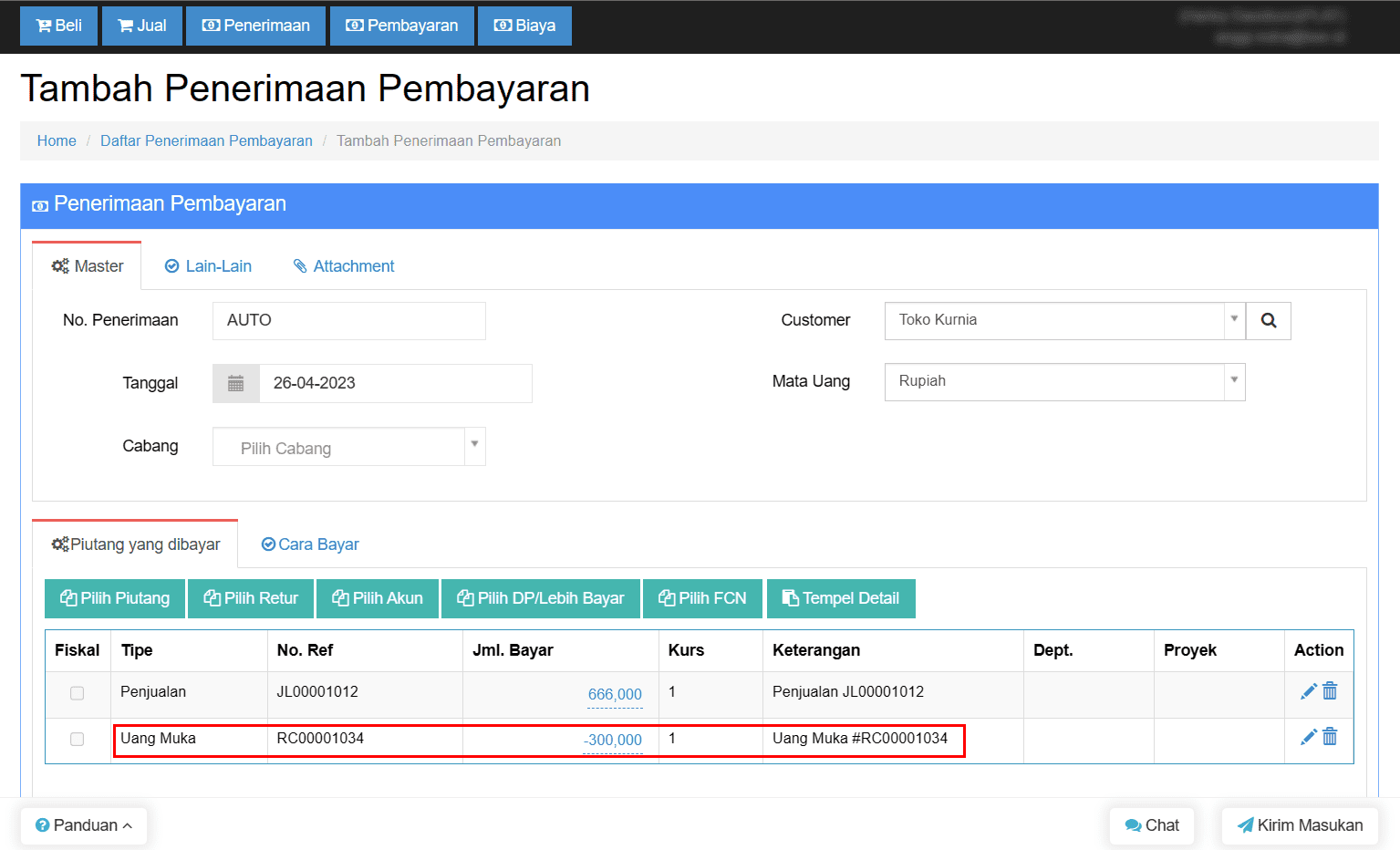 Lebih Bayar Berhasil Terinput
