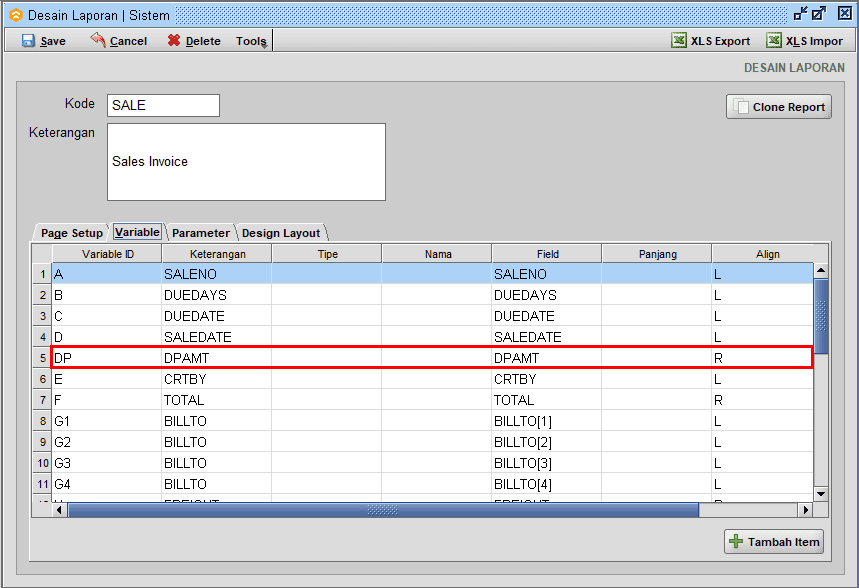 Masuk Tab Variable