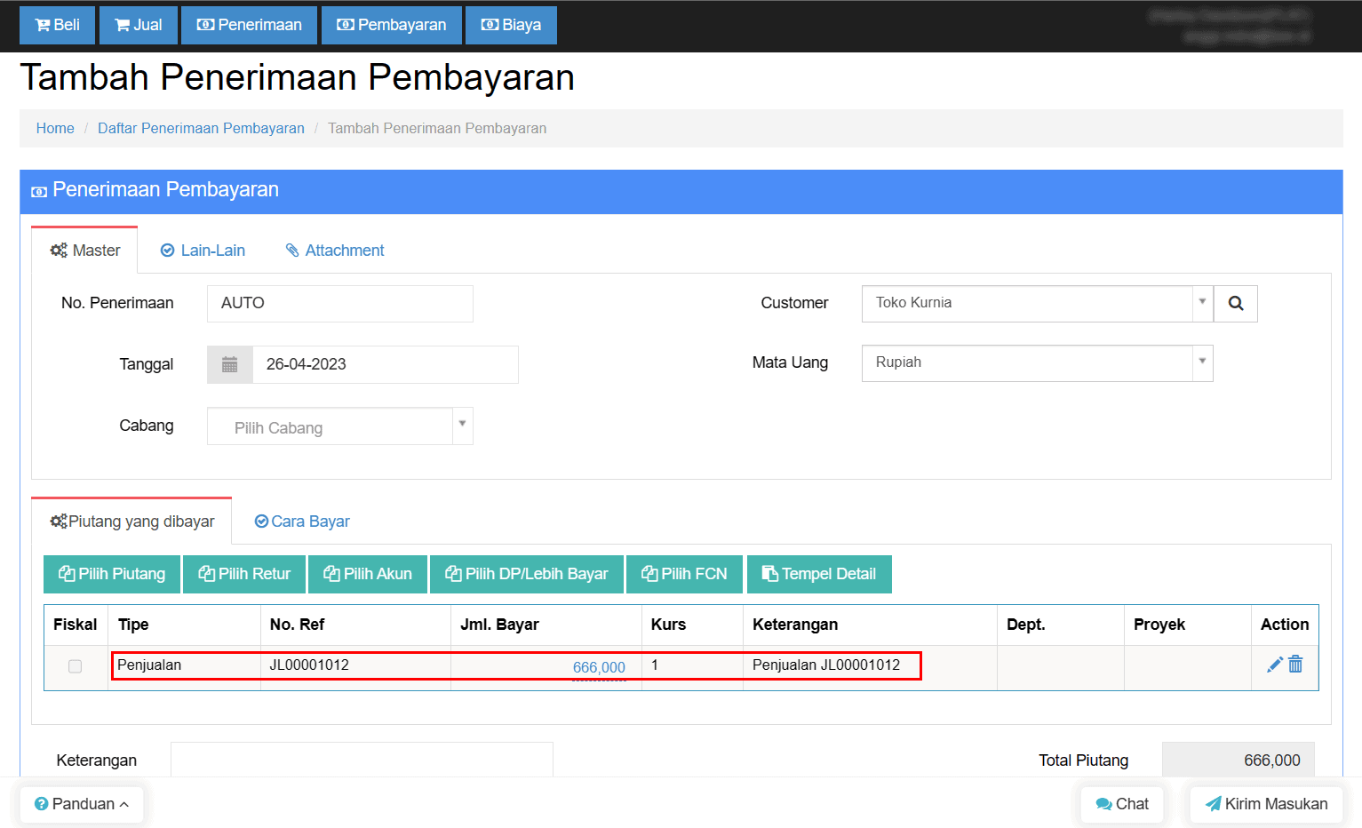 Piutang Berhasil Terinput