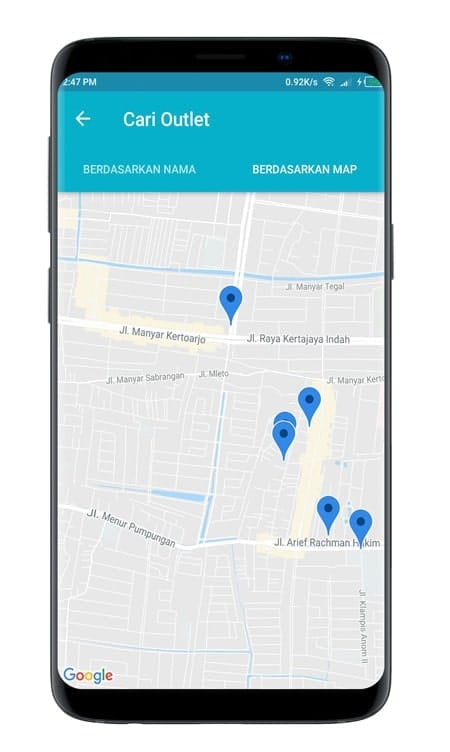 Screenshot SO Mobile Cari Outlet di Map