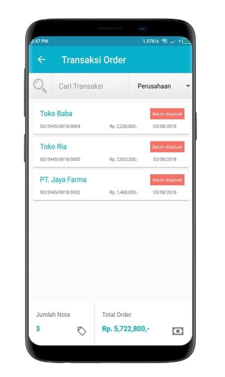 Tampilan Transaksi SO Mobile
