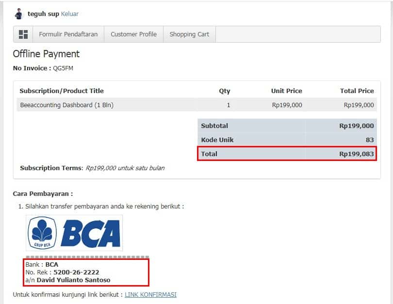 Perpanjang(Renewal) Masa Langganan Beeaccounting Dashboard