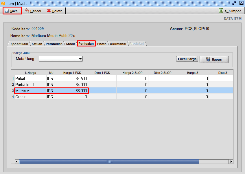 Input Harga Jual