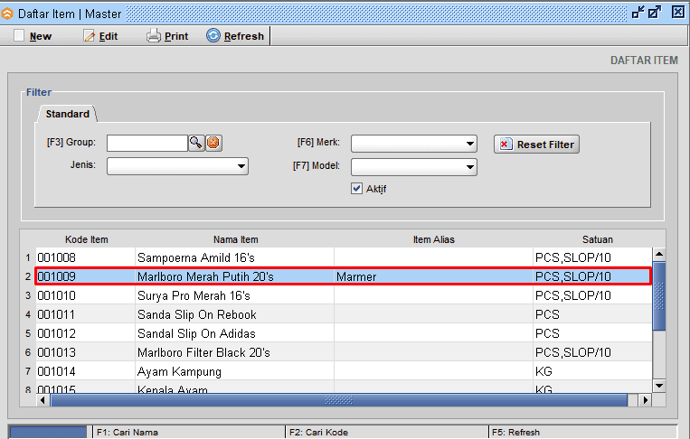 Klik 2x Pada Master Item