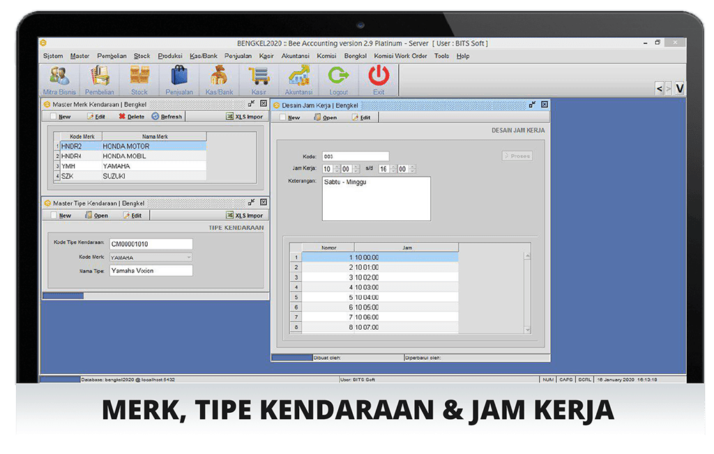 Software Bengkel Screenshot Merk dan Tipe Kendaraan