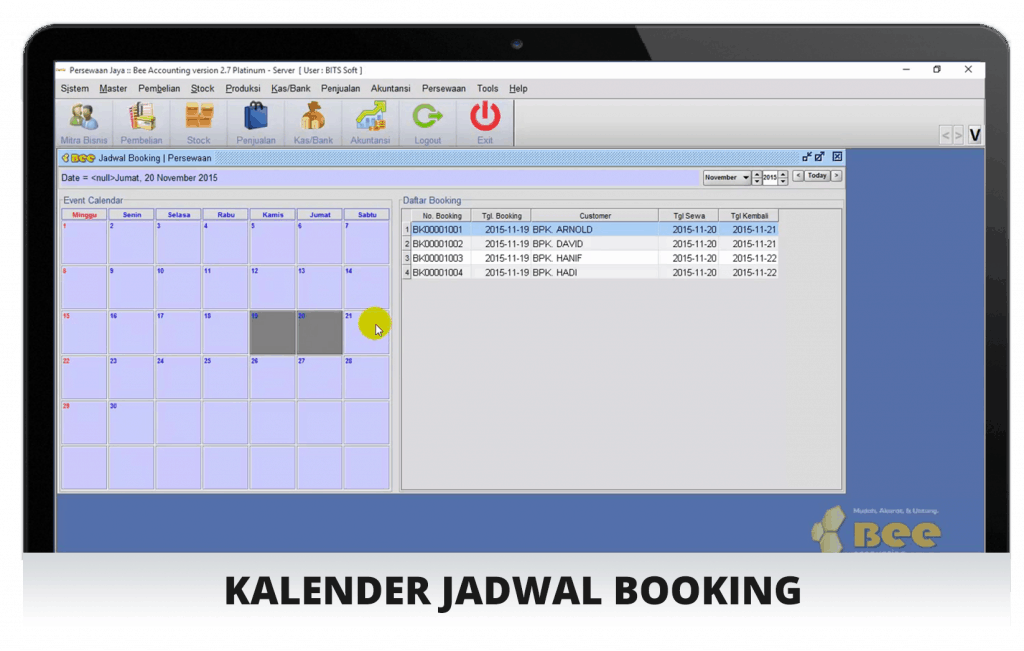 Tampilan Laptop Kalender Booking Software Rental