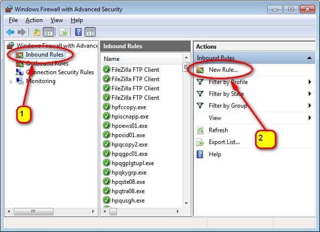 Setting Open Port Firewall di Komputer Server Windows 7