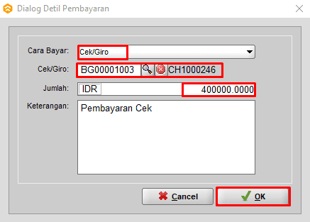 Input Pembayaran Cek