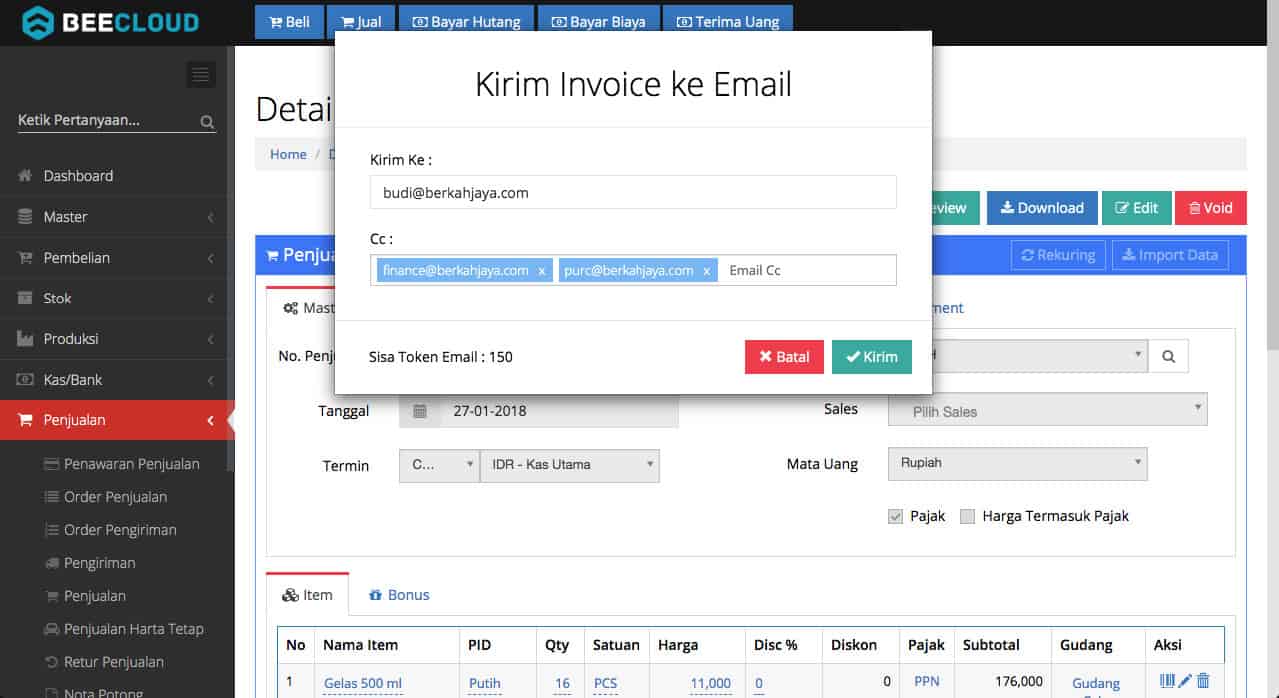 Masukkan Alamat Email di Beecloud - Email Invoice