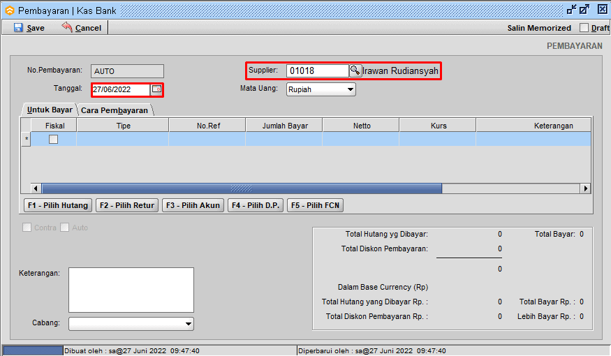 Setting Supplier Dan Atur Tanggal