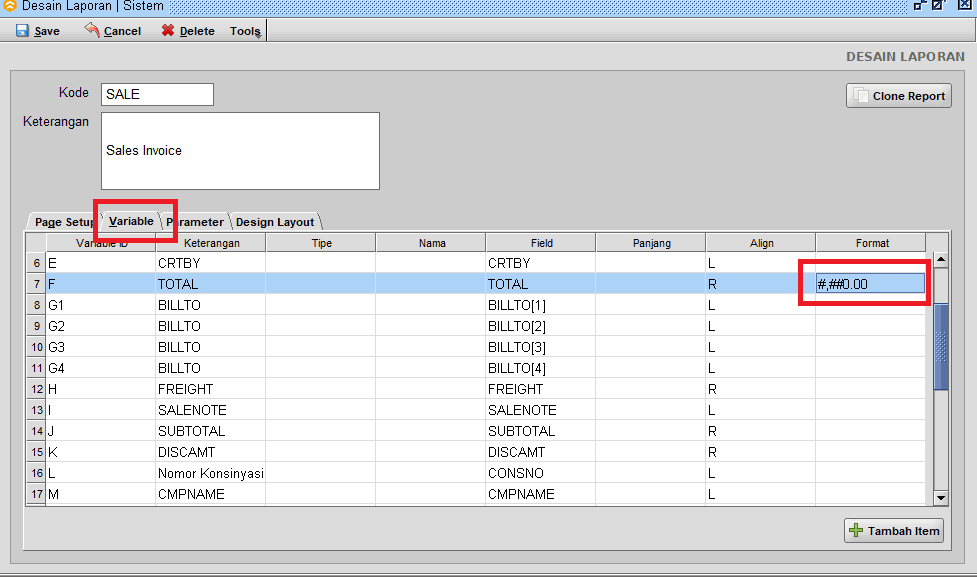 Menampilkan Angka Dibelakang Koma pada Invoice (Teks Report)