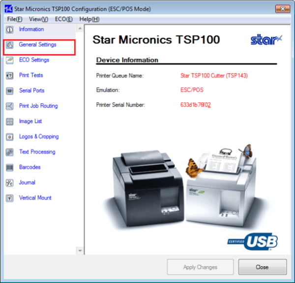 Cara Setting Auto Cutter & Thermal Printer Support STAR TSP100