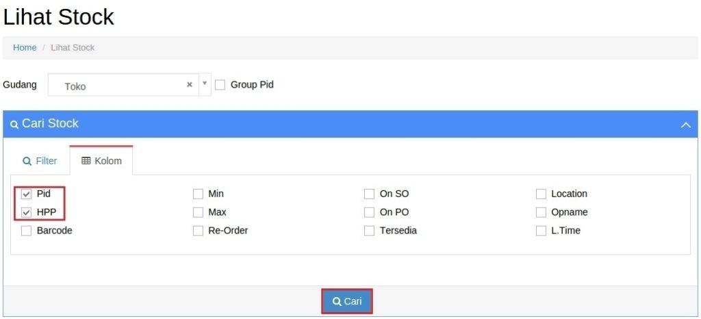 Menampilkan HPP Dan PID Di Menu Lihat Stock Beecloud