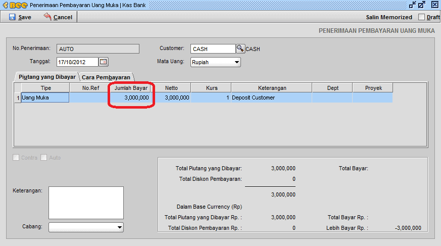 Membuat Uang Muka Supplier/Customer