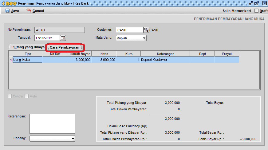 Membuat Uang Muka Supplier/Customer