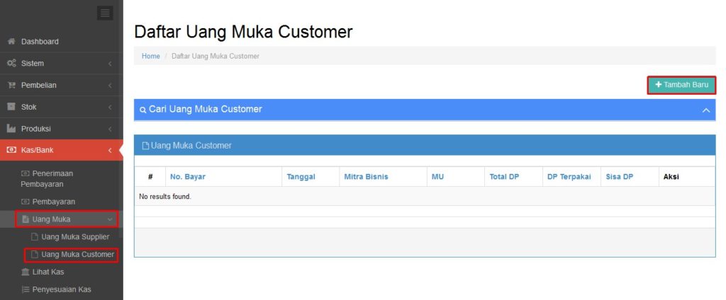 Membuat Uang Muka Customer Beecloud