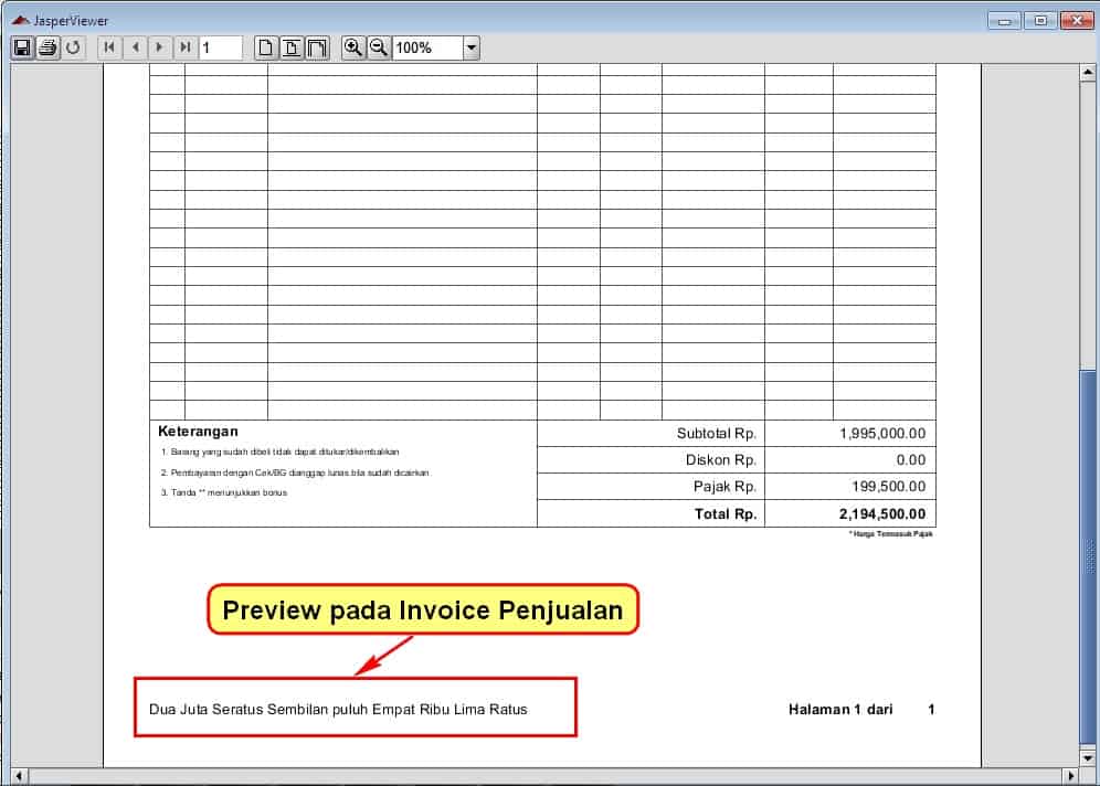 Terbilang pada Invoice Faktur Penjualan Grafik Report (Jasper) - BeeAccounting
