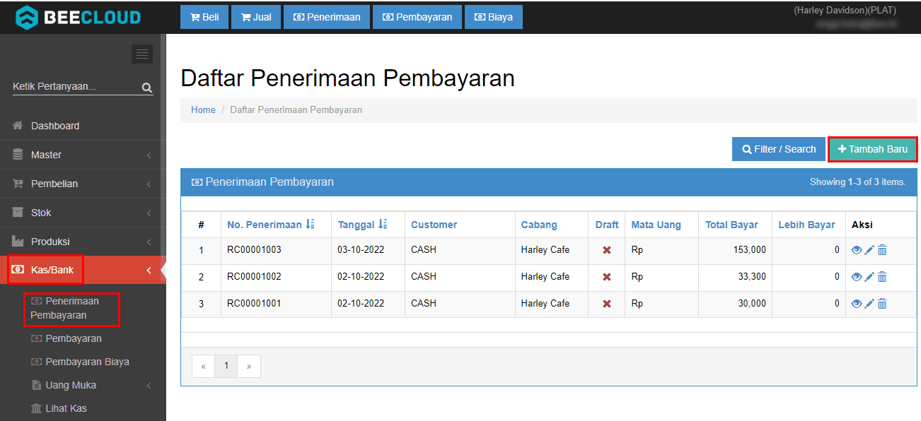 Akses Menu Penerimaan Pembayaran