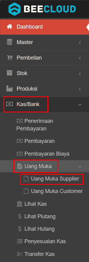 Akses Menu Uang Muka Supplier