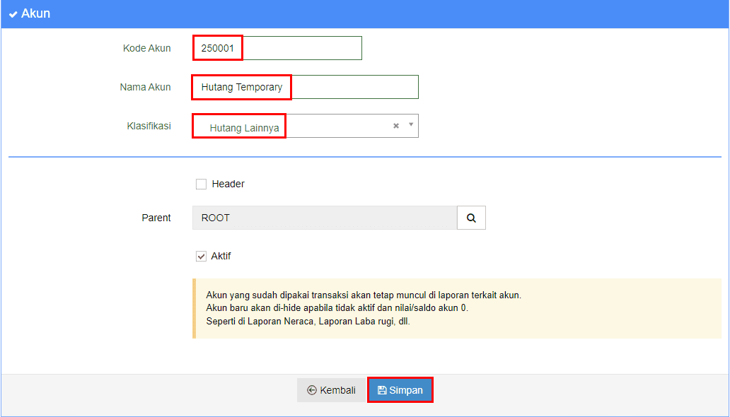 Buat Akun Hutang Temporary