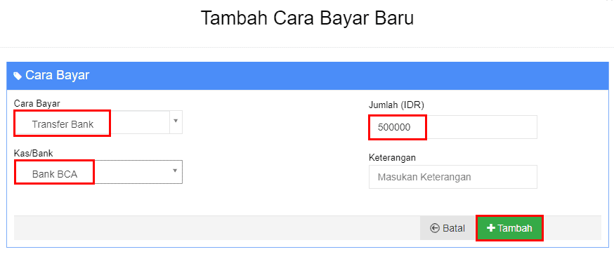 Input Jumlah Nominal Diterima