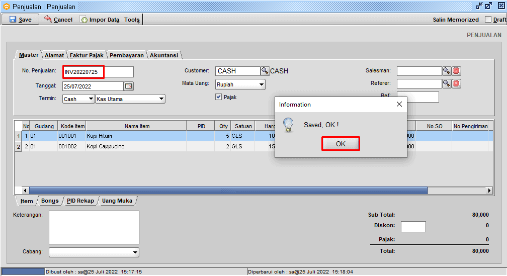 Input Nomor Transaksi Secara Manual