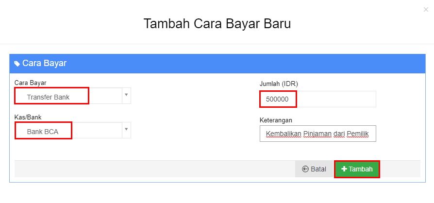 Inputkan Kembalikan Uang