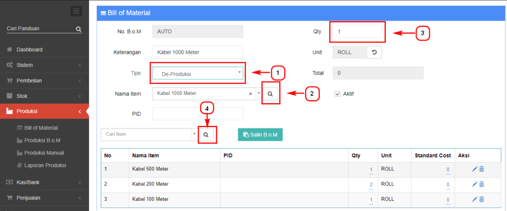 Cara input De-Produksi Beecloud