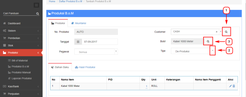 Cara input De-Produksi Beecloud